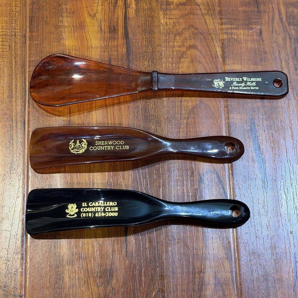 3 x Vintage Beverly Wilshire, Sherwood & El Caballero Country Club Shoe Horns